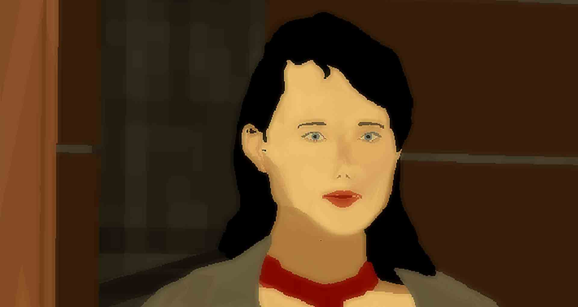 image drawn by computer. A woman with black hair in front.