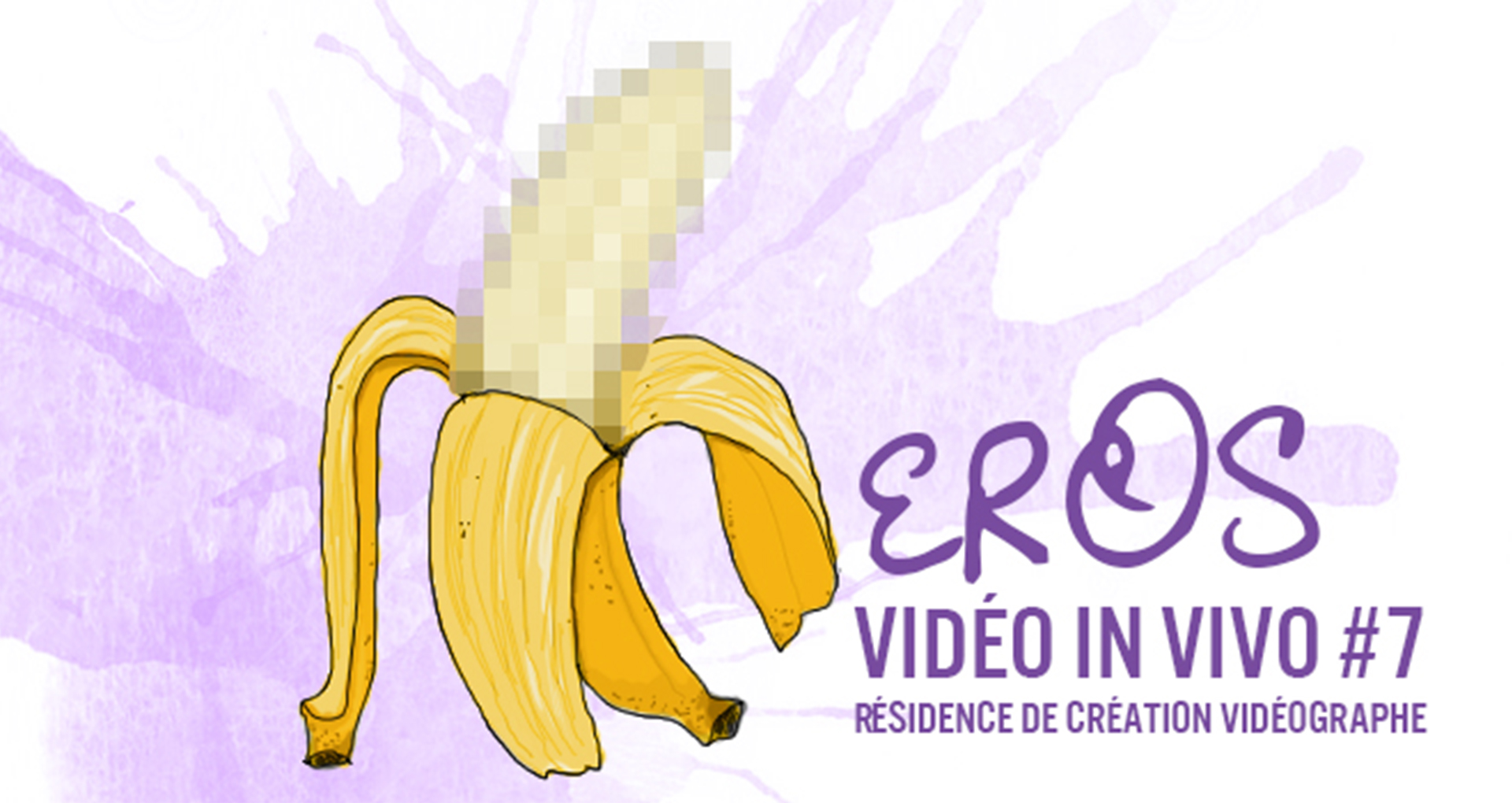 3 open bananas on a pink background. Their end has been blured. Eros.Video in vivo